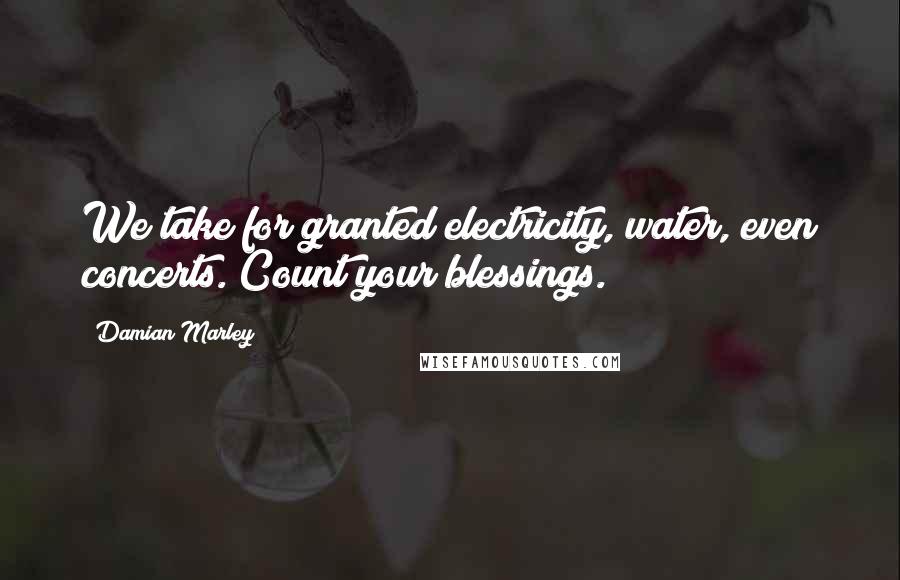 Damian Marley Quotes: We take for granted electricity, water, even concerts. Count your blessings.