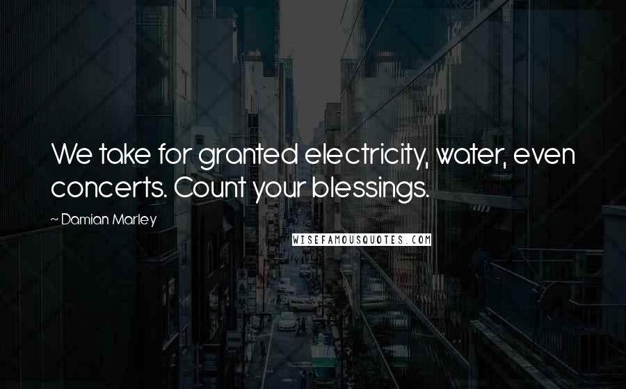 Damian Marley Quotes: We take for granted electricity, water, even concerts. Count your blessings.