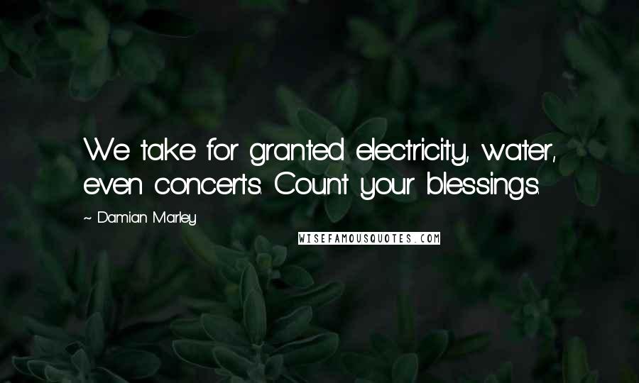 Damian Marley Quotes: We take for granted electricity, water, even concerts. Count your blessings.