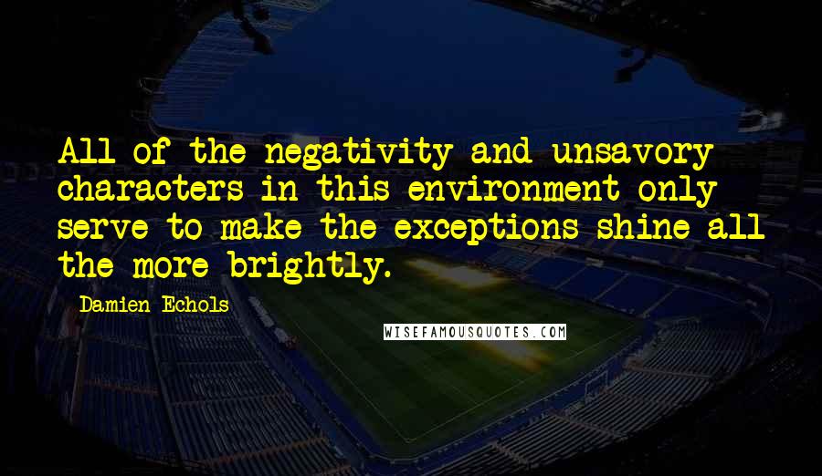 Damien Echols Quotes: All of the negativity and unsavory characters in this environment only serve to make the exceptions shine all the more brightly.