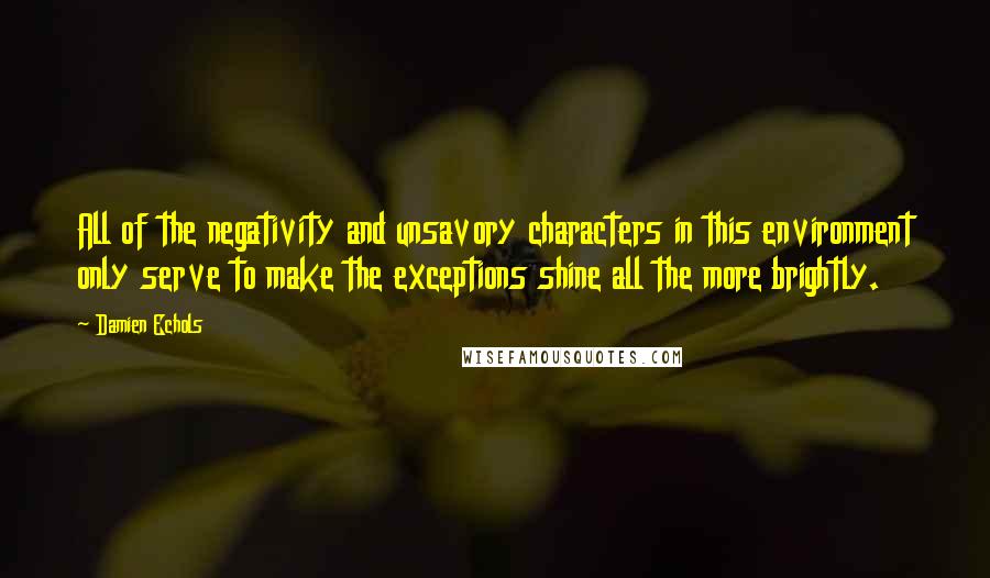 Damien Echols Quotes: All of the negativity and unsavory characters in this environment only serve to make the exceptions shine all the more brightly.