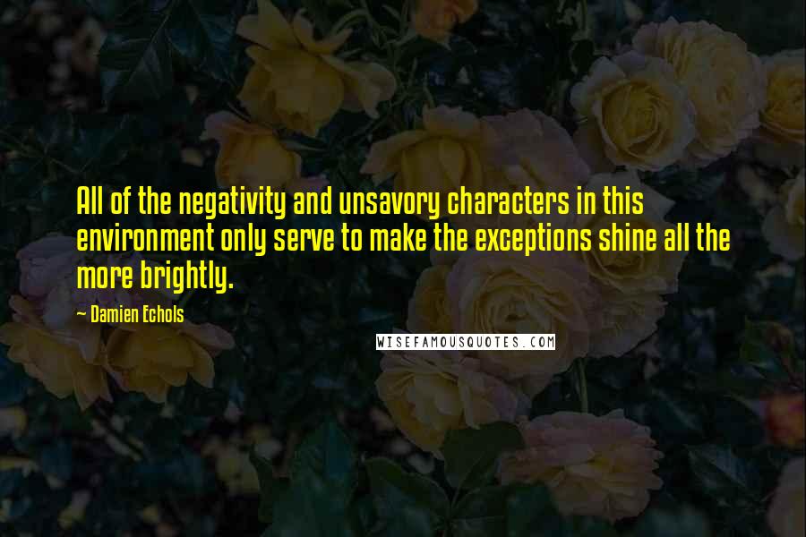 Damien Echols Quotes: All of the negativity and unsavory characters in this environment only serve to make the exceptions shine all the more brightly.