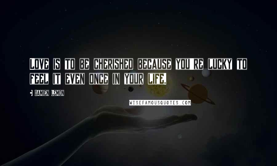 Damien Lemon Quotes: Love is to be cherished because you're lucky to feel it even once in your life.