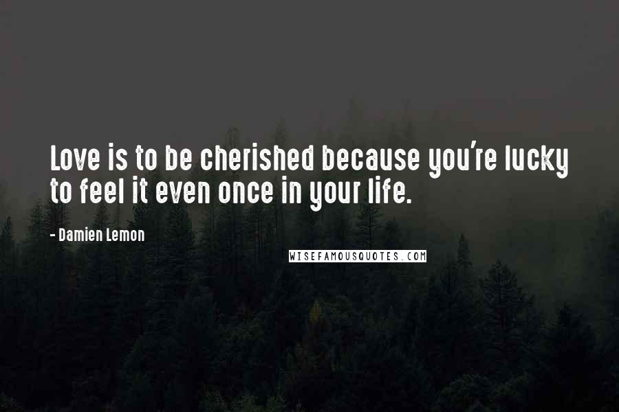 Damien Lemon Quotes: Love is to be cherished because you're lucky to feel it even once in your life.