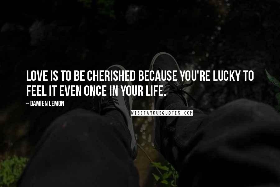 Damien Lemon Quotes: Love is to be cherished because you're lucky to feel it even once in your life.