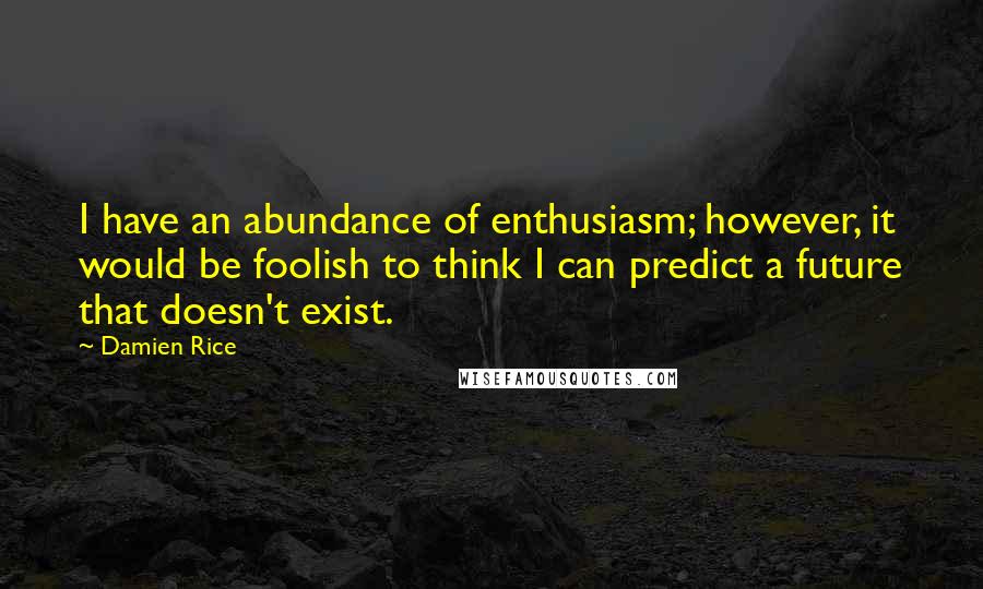 Damien Rice Quotes: I have an abundance of enthusiasm; however, it would be foolish to think I can predict a future that doesn't exist.