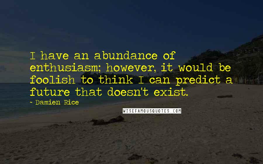 Damien Rice Quotes: I have an abundance of enthusiasm; however, it would be foolish to think I can predict a future that doesn't exist.