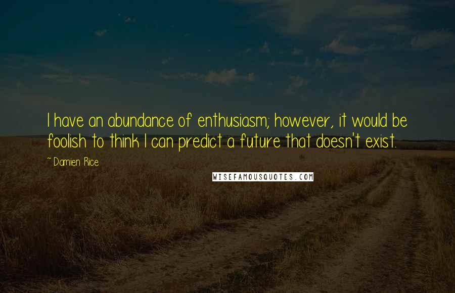 Damien Rice Quotes: I have an abundance of enthusiasm; however, it would be foolish to think I can predict a future that doesn't exist.