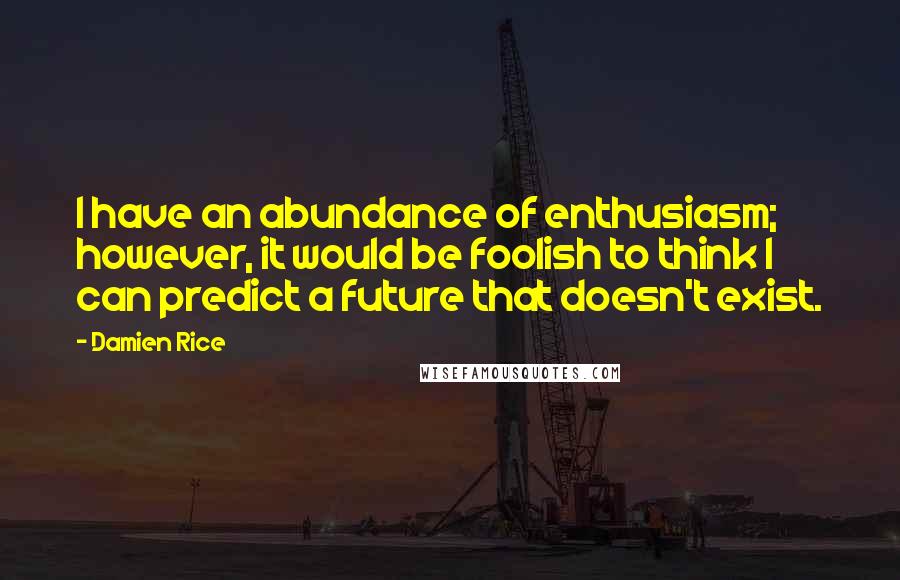 Damien Rice Quotes: I have an abundance of enthusiasm; however, it would be foolish to think I can predict a future that doesn't exist.