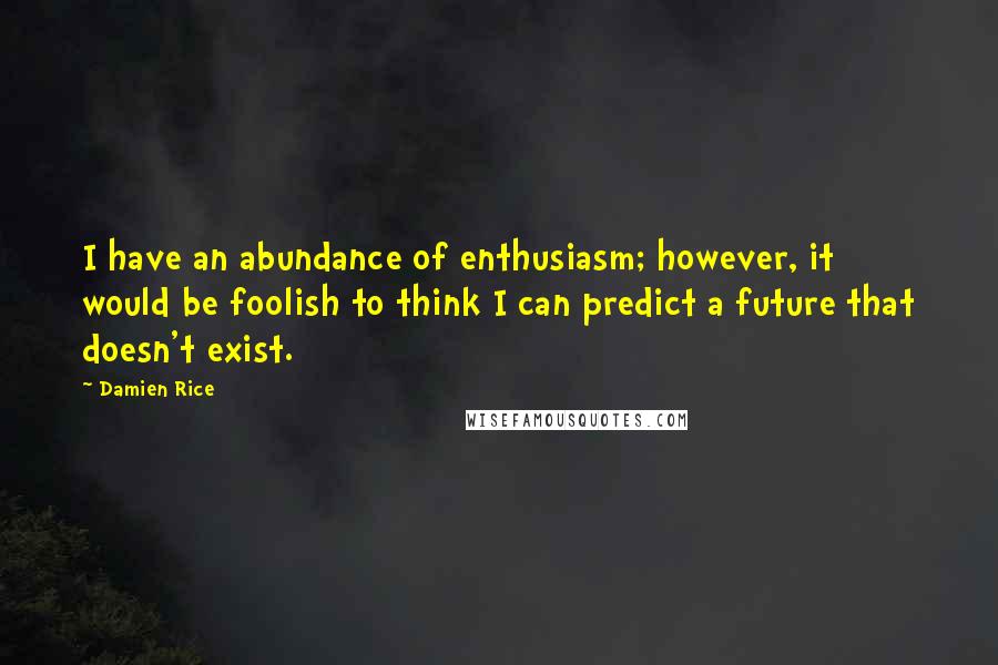 Damien Rice Quotes: I have an abundance of enthusiasm; however, it would be foolish to think I can predict a future that doesn't exist.