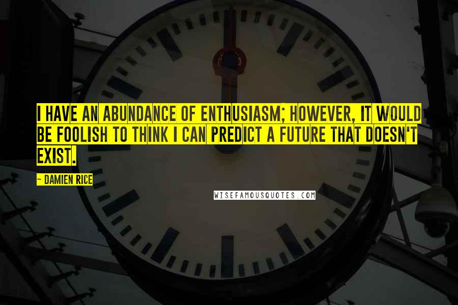 Damien Rice Quotes: I have an abundance of enthusiasm; however, it would be foolish to think I can predict a future that doesn't exist.