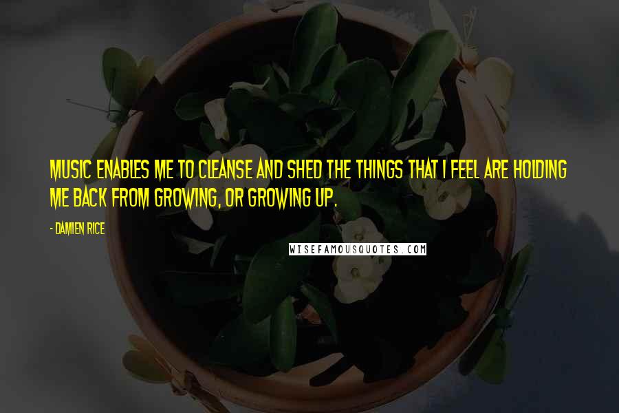 Damien Rice Quotes: Music enables me to cleanse and shed the things that I feel are holding me back from growing, or growing up.