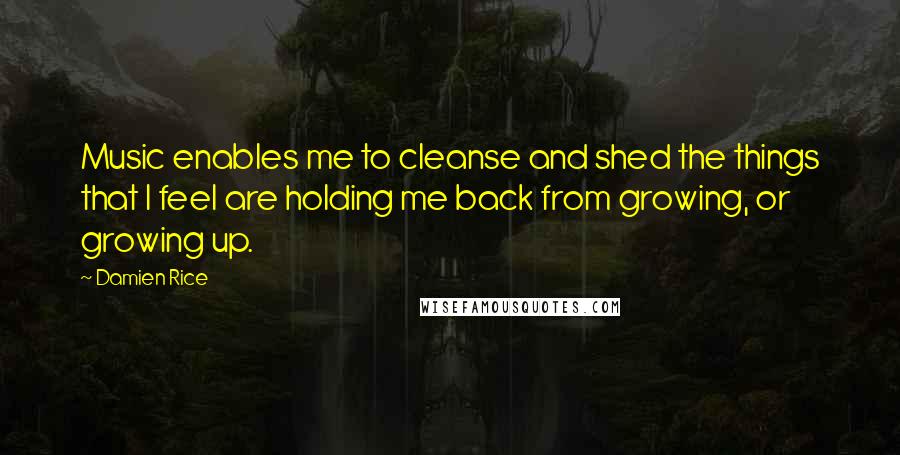 Damien Rice Quotes: Music enables me to cleanse and shed the things that I feel are holding me back from growing, or growing up.