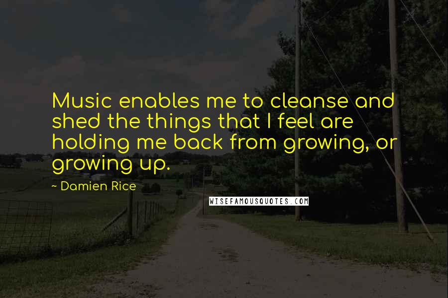 Damien Rice Quotes: Music enables me to cleanse and shed the things that I feel are holding me back from growing, or growing up.