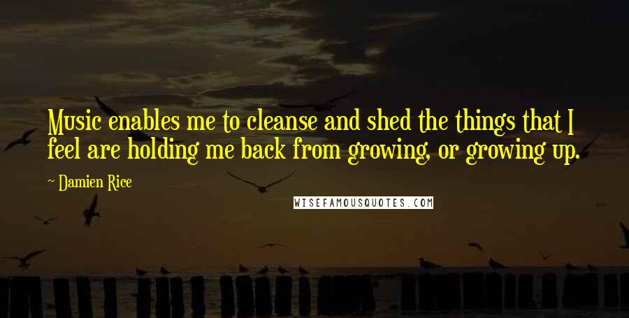 Damien Rice Quotes: Music enables me to cleanse and shed the things that I feel are holding me back from growing, or growing up.