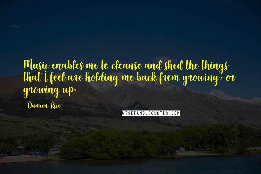 Damien Rice Quotes: Music enables me to cleanse and shed the things that I feel are holding me back from growing, or growing up.