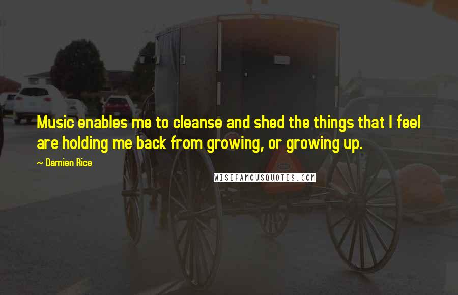 Damien Rice Quotes: Music enables me to cleanse and shed the things that I feel are holding me back from growing, or growing up.