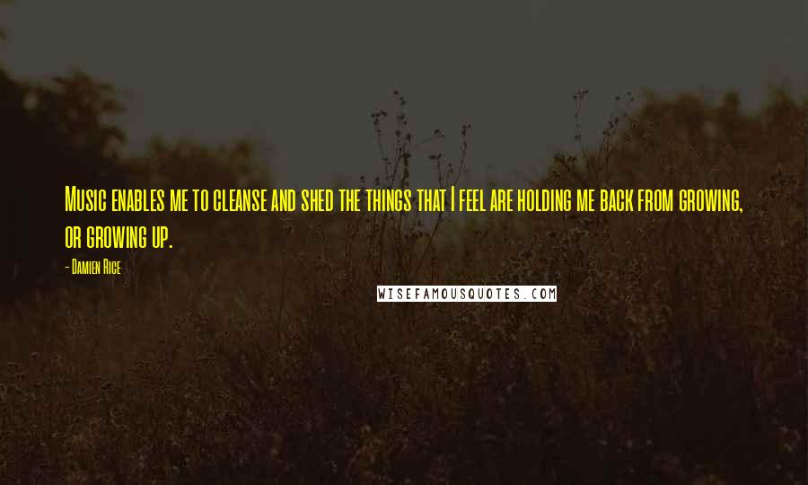 Damien Rice Quotes: Music enables me to cleanse and shed the things that I feel are holding me back from growing, or growing up.