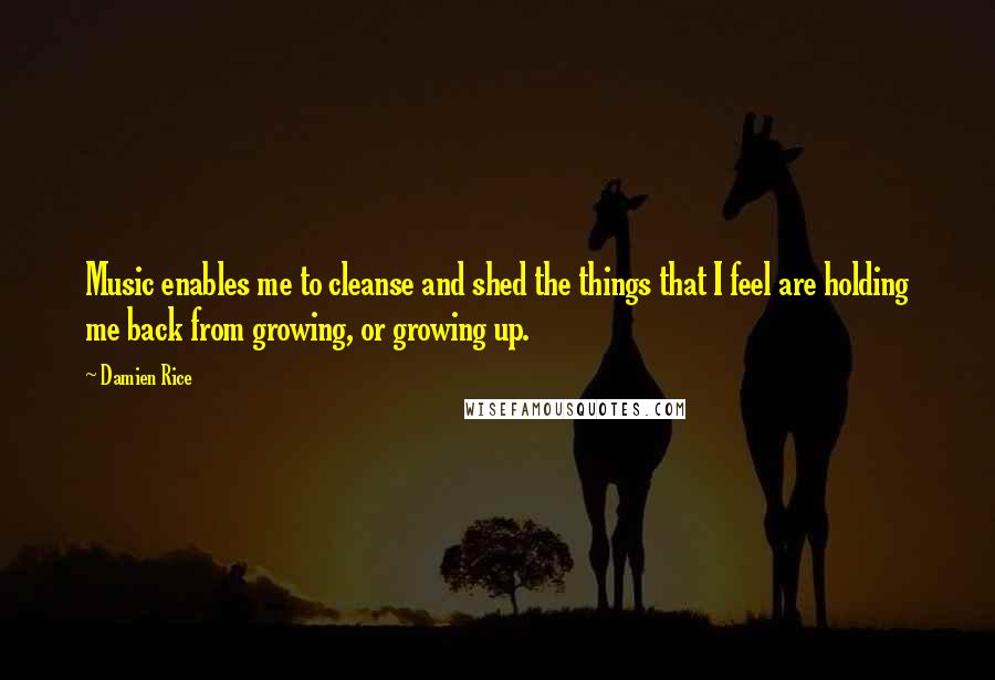 Damien Rice Quotes: Music enables me to cleanse and shed the things that I feel are holding me back from growing, or growing up.