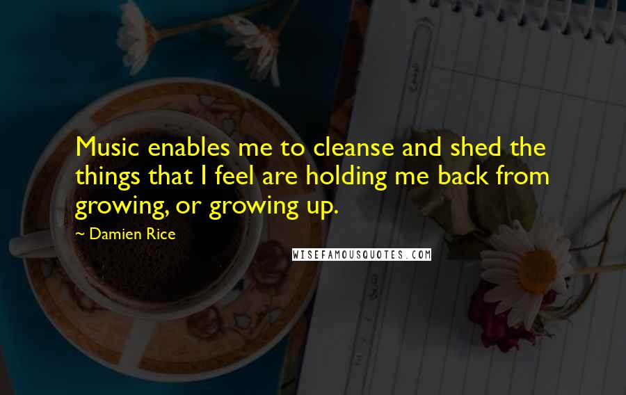 Damien Rice Quotes: Music enables me to cleanse and shed the things that I feel are holding me back from growing, or growing up.