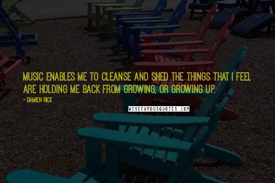 Damien Rice Quotes: Music enables me to cleanse and shed the things that I feel are holding me back from growing, or growing up.