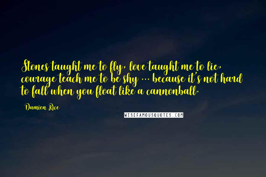 Damien Rice Quotes: Stones taught me to fly, love taught me to lie, courage teach me to be shy ... because it's not hard to fall when you float like a cannonball.