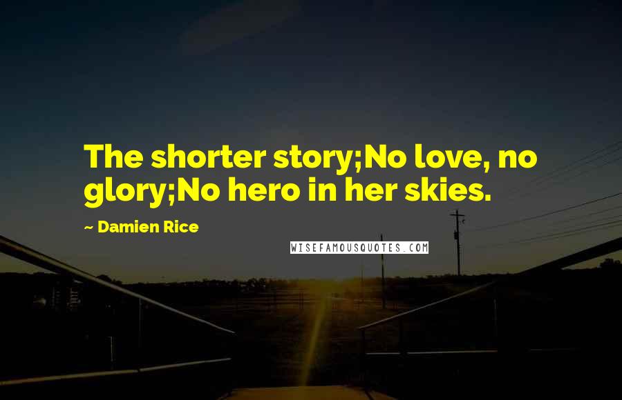 Damien Rice Quotes: The shorter story;No love, no glory;No hero in her skies.