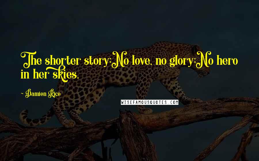 Damien Rice Quotes: The shorter story;No love, no glory;No hero in her skies.