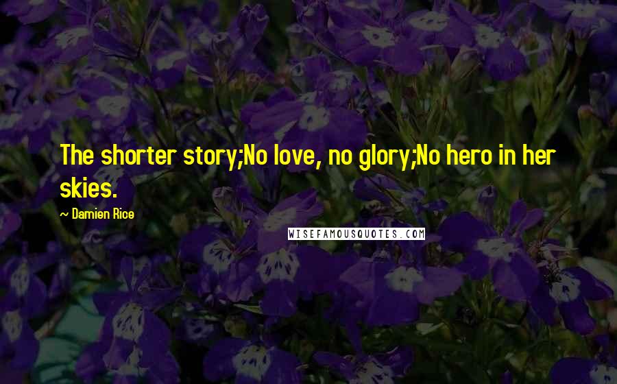 Damien Rice Quotes: The shorter story;No love, no glory;No hero in her skies.