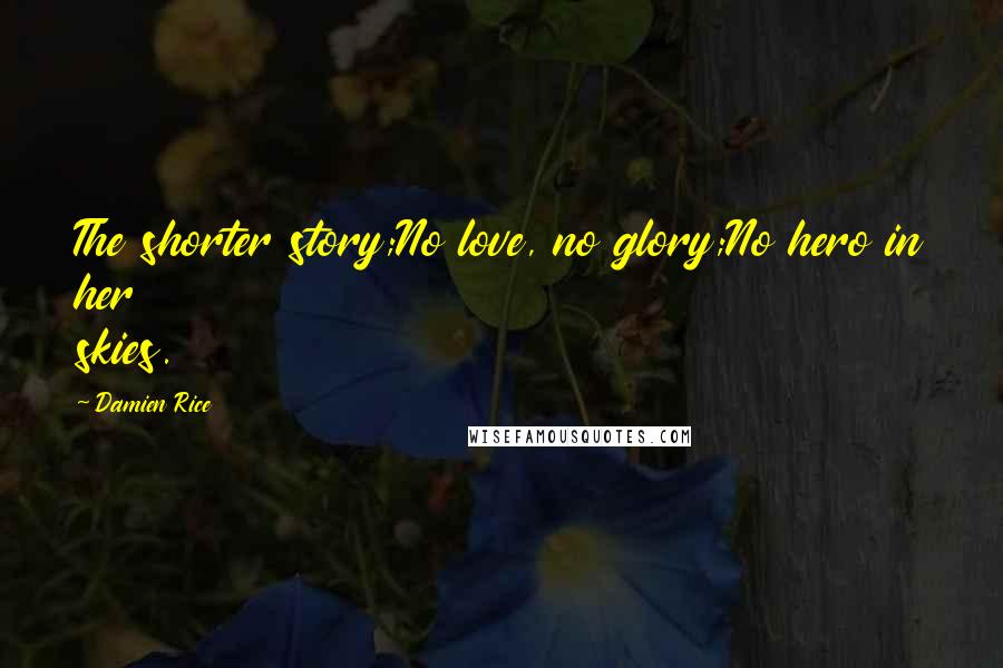 Damien Rice Quotes: The shorter story;No love, no glory;No hero in her skies.