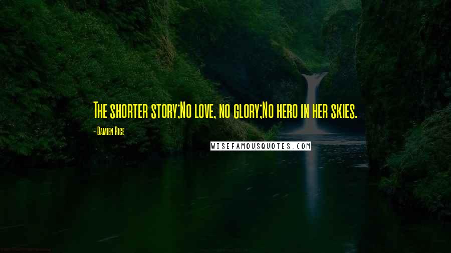 Damien Rice Quotes: The shorter story;No love, no glory;No hero in her skies.