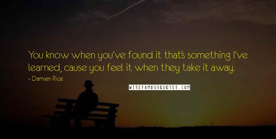 Damien Rice Quotes: You know when you've found it that's something I've learned, cause you feel it when they take it away.