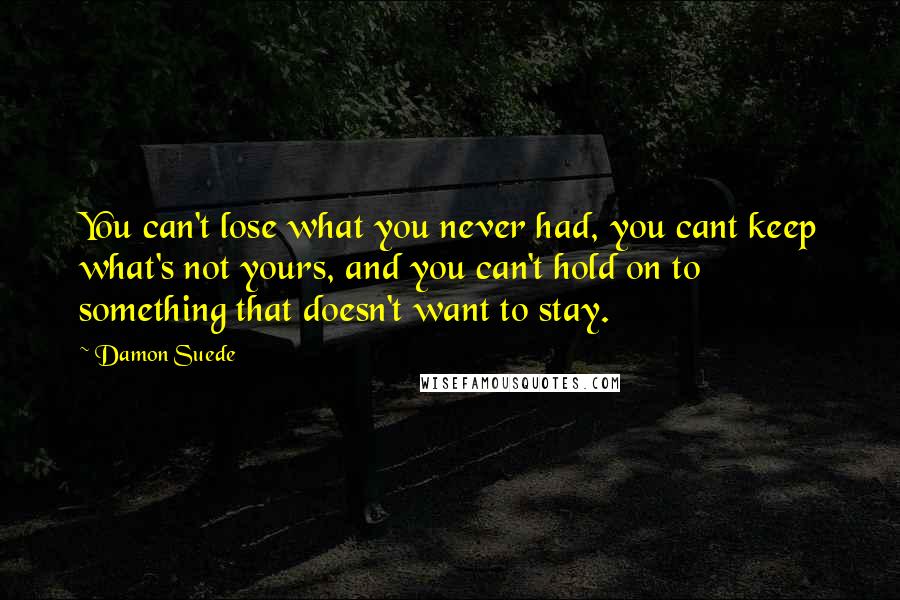 Damon Suede Quotes: You can't lose what you never had, you cant keep what's not yours, and you can't hold on to something that doesn't want to stay.