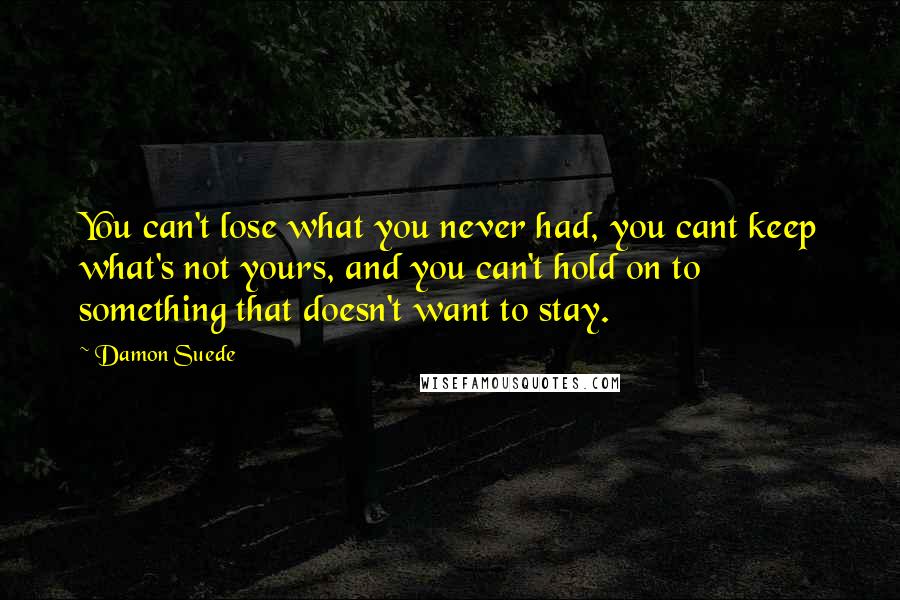 Damon Suede Quotes: You can't lose what you never had, you cant keep what's not yours, and you can't hold on to something that doesn't want to stay.