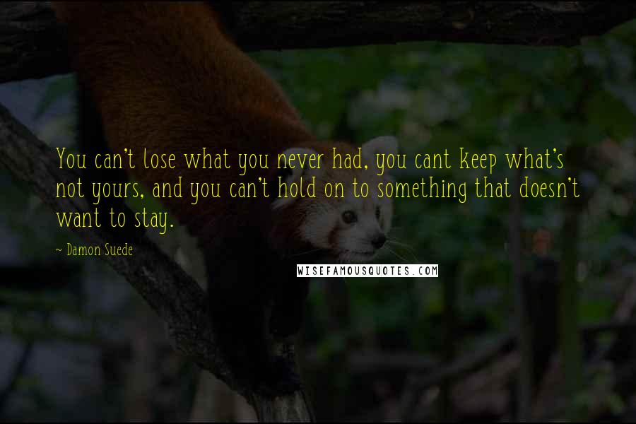 Damon Suede Quotes: You can't lose what you never had, you cant keep what's not yours, and you can't hold on to something that doesn't want to stay.