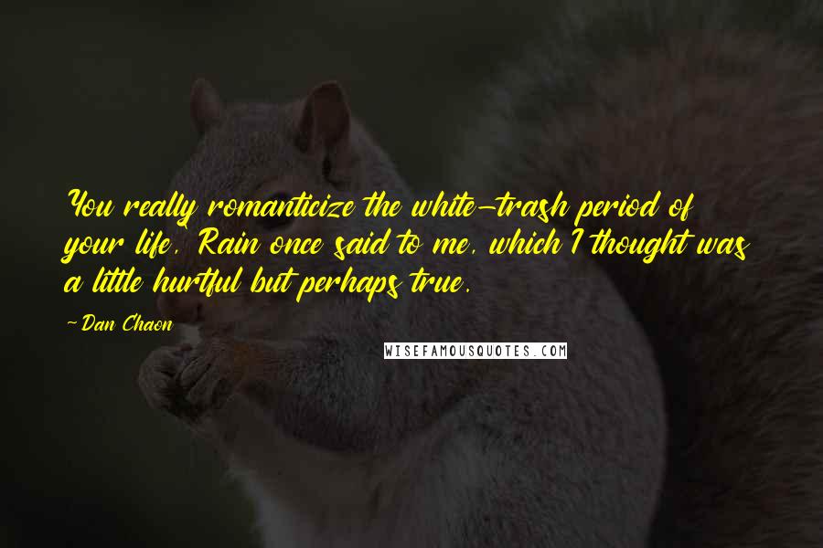 Dan Chaon Quotes: You really romanticize the white-trash period of your life,' Rain once said to me, which I thought was a little hurtful but perhaps true.