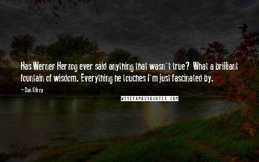 Dan Gilroy Quotes: Has Werner Herzog ever said anything that wasn't true? What a brilliant fountain of wisdom. Everything he touches I'm just fascinated by.