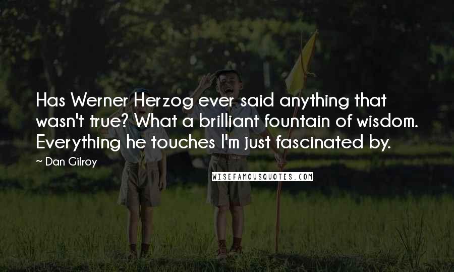 Dan Gilroy Quotes: Has Werner Herzog ever said anything that wasn't true? What a brilliant fountain of wisdom. Everything he touches I'm just fascinated by.