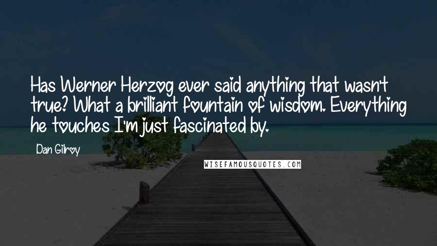 Dan Gilroy Quotes: Has Werner Herzog ever said anything that wasn't true? What a brilliant fountain of wisdom. Everything he touches I'm just fascinated by.