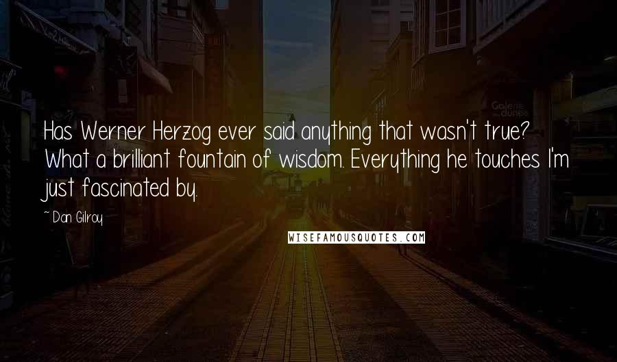 Dan Gilroy Quotes: Has Werner Herzog ever said anything that wasn't true? What a brilliant fountain of wisdom. Everything he touches I'm just fascinated by.