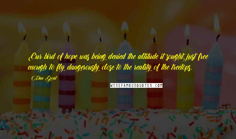 Dan Groat Quotes: Our bird of hope was being denied the altitude it sought, just free enough to fly dangerously close to the reality of the treetops.