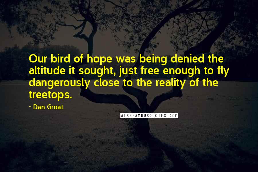 Dan Groat Quotes: Our bird of hope was being denied the altitude it sought, just free enough to fly dangerously close to the reality of the treetops.