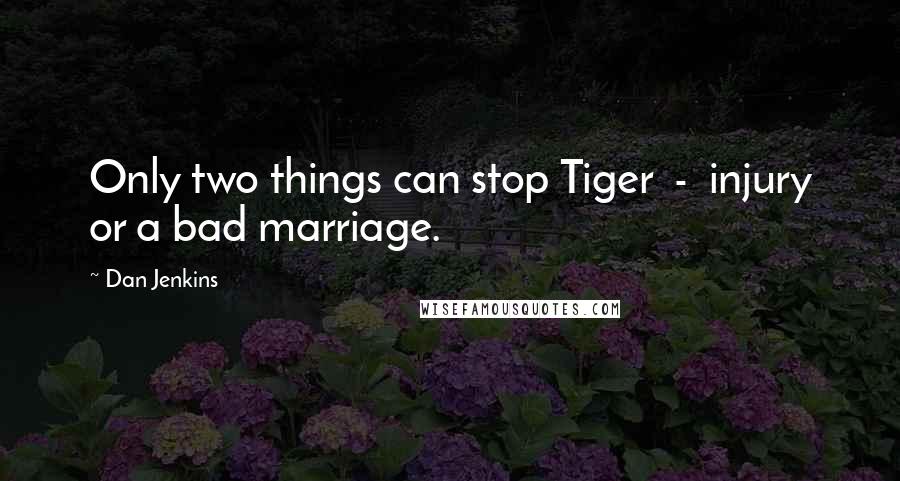 Dan Jenkins Quotes: Only two things can stop Tiger - injury or a bad marriage.