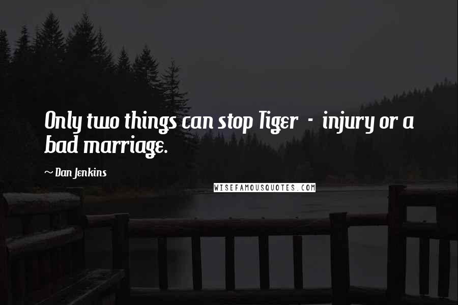 Dan Jenkins Quotes: Only two things can stop Tiger - injury or a bad marriage.