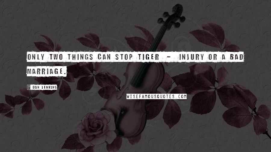 Dan Jenkins Quotes: Only two things can stop Tiger - injury or a bad marriage.