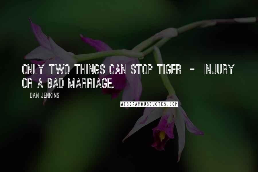 Dan Jenkins Quotes: Only two things can stop Tiger - injury or a bad marriage.