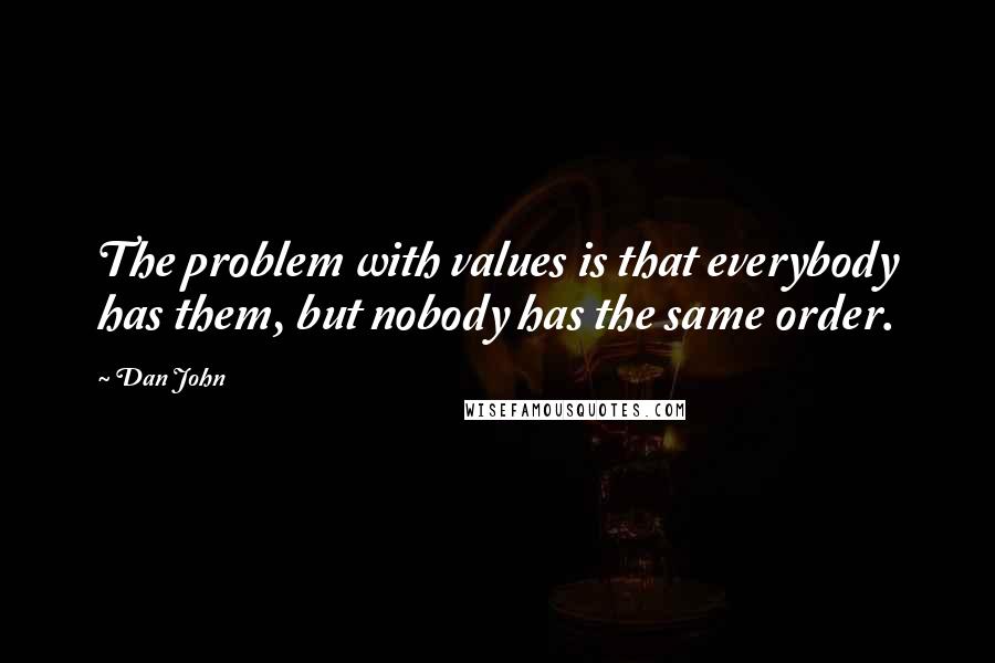 Dan John Quotes: The problem with values is that everybody has them, but nobody has the same order.