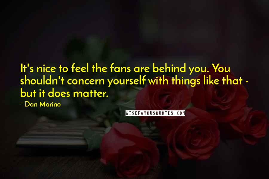 Dan Marino Quotes: It's nice to feel the fans are behind you. You shouldn't concern yourself with things like that - but it does matter.