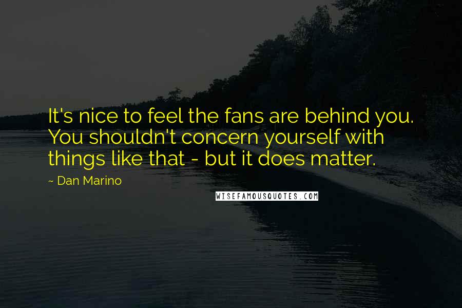 Dan Marino Quotes: It's nice to feel the fans are behind you. You shouldn't concern yourself with things like that - but it does matter.