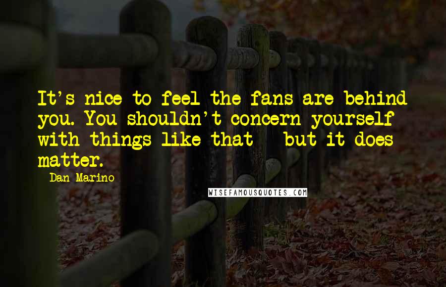 Dan Marino Quotes: It's nice to feel the fans are behind you. You shouldn't concern yourself with things like that - but it does matter.